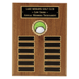 9" x 12" American Walnut Perpetual Plaque with 12 Gold Border Black Laserable Brass Plates and 2" Insert Holder- Witney Series