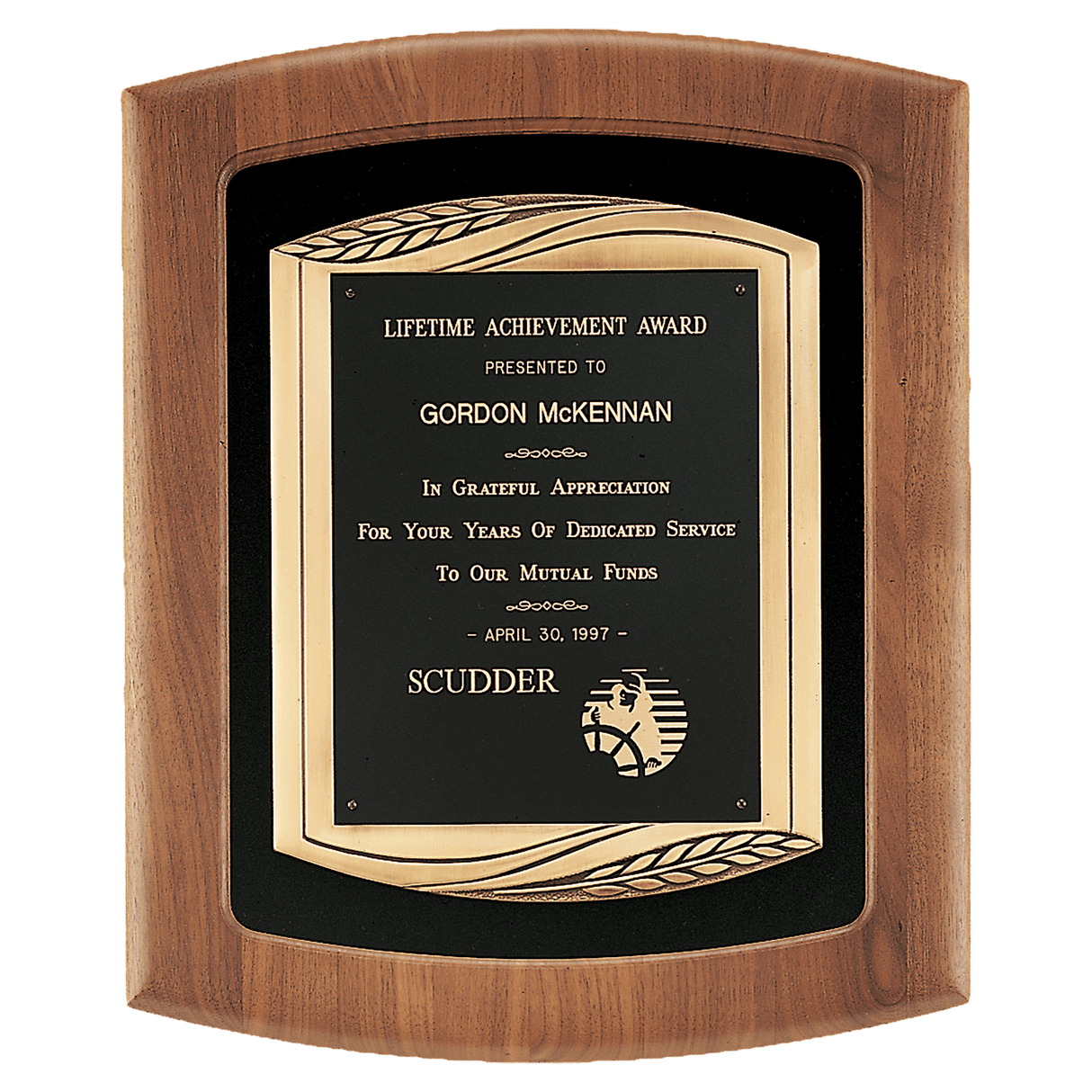 14" x 17" American Walnut Frame with Black Velour Background and Back Laser Engravable Plate in an Antique Bronze Finished Frame Casting