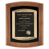 Walnut Frame with Black Velour Background and Back Laser Engravable Plate in an Antique Bronze 14" x 17" American Finished Frame Casting
