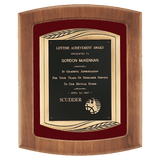 Walnut Frame with Maroon Velour Background and Black Laser Engravable Plate in an Antique Bronze 14" x 17" American Finished Frame Casting