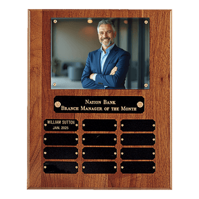 10 1/2" x 13" American Walnut 12 Plate Photo Plaque w/Black Brass Plates-Holds 5" x 7" Photo