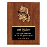 Walnut Plaque with Firefighter Relief and Black Brass 7" x 9" American Plate