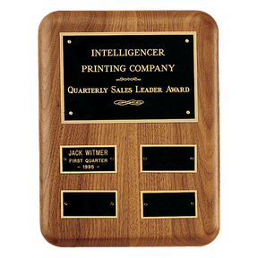 8" x 10 1/2"/Plates 1 1/4" x 2 1/2" American Walnut AirFlyte Edge Quarterly Award Perpetual Plaque wth Black Brass Plates