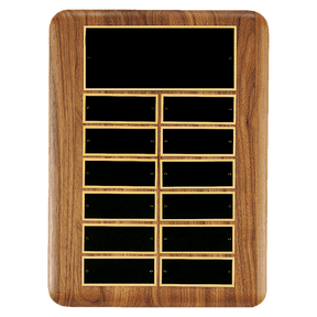 11" x 15"/Plates 1 1/2" x 3 3/4" American Walnut 12 Plate Perpetual Plaque with Black Brass Header Plate