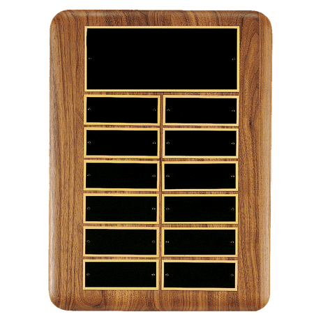 11" x 15"/Plates 1 1/2" x 3 3/4" American Walnut 12 Plate Perpetual Plaque with Black Brass Header Plate