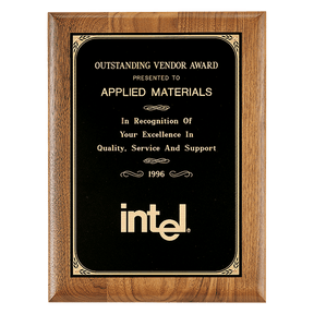 8" x 10 1/2" Coventry Series American Walnut Plaque with Gold Border Laserable Black Brass Plate