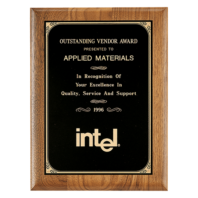 8" x 10 1/2" Coventry Series American Walnut Plaque with Gold Border Laserable Black Brass Plate