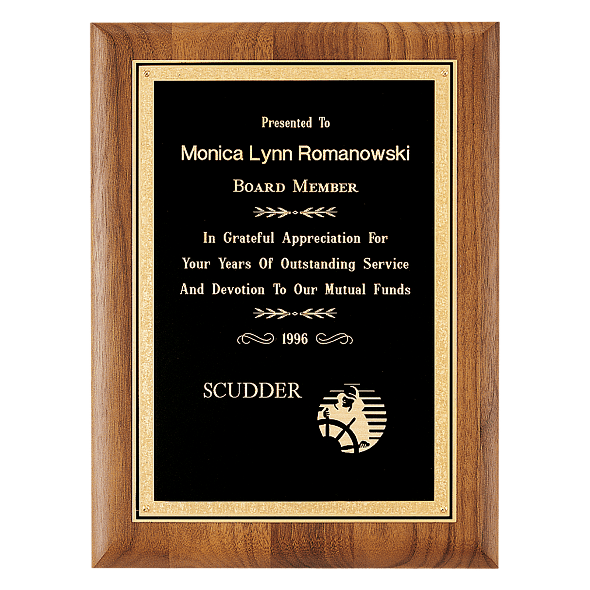 8" x 10 1/2" Coventry Series American Walnut Plaque with Gold Florentine Border Textured Black LaserFX Plate