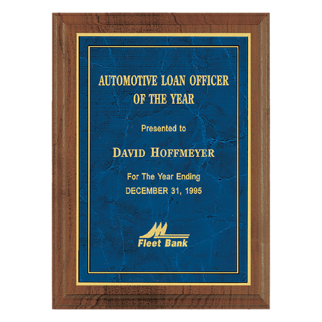 9" x 12" American Walnut Step Edge Plaque with a Gold Border Sapphire Marble LaserFX Plate