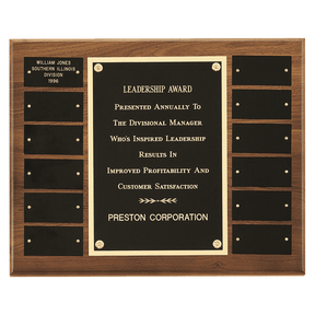12" x 15"/Plates 1 1/2" x 3" American Walnut 12 Plate Perpetual Plaque with Black Brass Plates