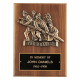 Walnut Plaque, Bronze Cast Fire Department "Bravest" with Black Brass 9" x 12" American Plate