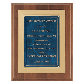 12" x 15" American Walnut Step Edge Plaque with Sapphire Marble Gold Framed LaserFX Plate
