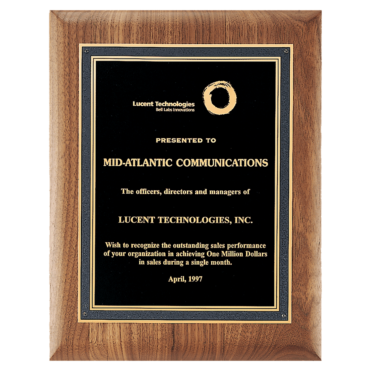 8" x 10 1/2" American Walnut Plaque with Black/Gold Florentine Border Textured Black LaserFX Plate