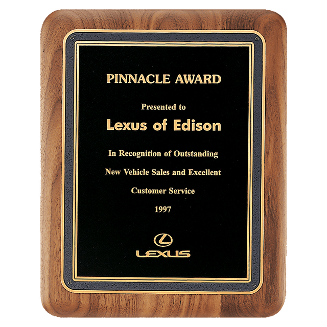 7" x 9" American Walnut Plaque with Black/Gold Florentine Border Textured Black LaserFX Plate