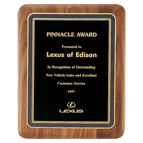 8" x 10 1/2" American Walnut Plaque with Black/Gold Florentine Border Textured Black LaserFX Plate