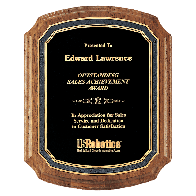 8" x 10 1/2" American Walnut Plaque with Black/Gold Florentine Border Textured Black Plate