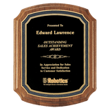 Walnut Plaque with Black/Gold Florentine Border Textured Black 8" x 10 1/2" American Plate