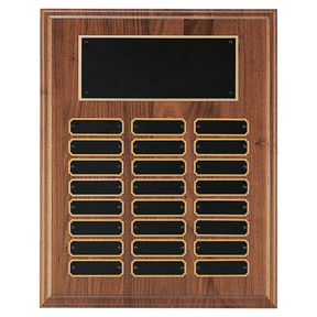 12" x 15" Walnut Step-Edge 24 Plate Perpetual Plaque with Black Brass Plate