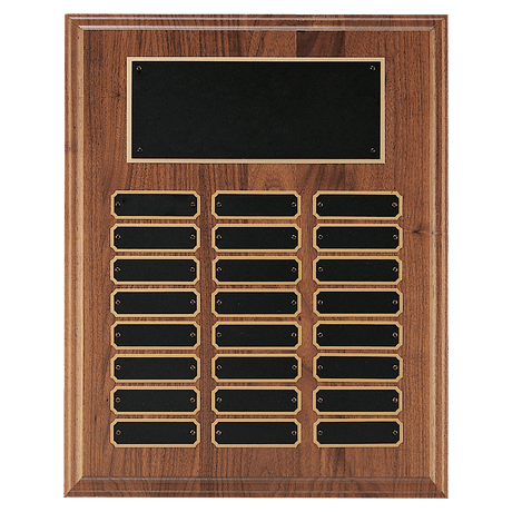12" x 15" Walnut Step-Edge 24 Plate Perpetual Plaque with Black Brass Plate