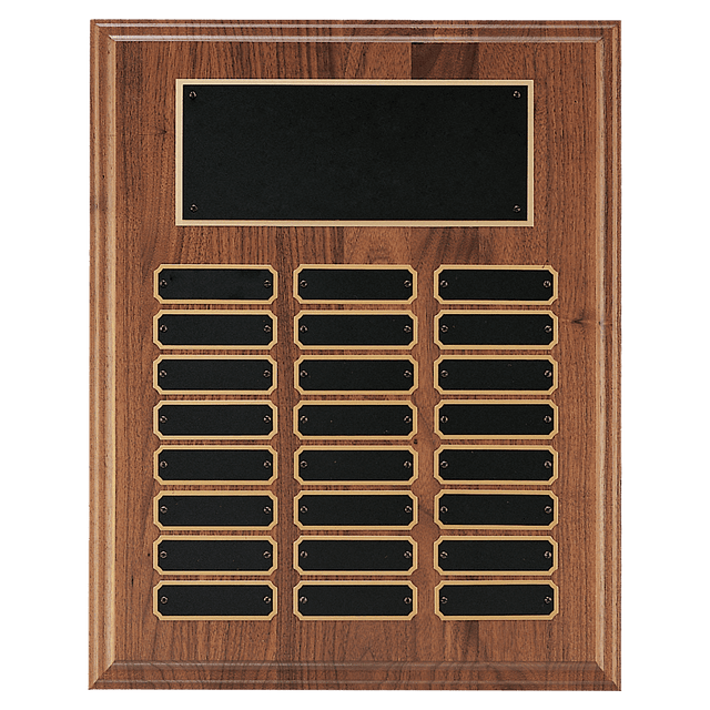 12" x 15" Walnut Step-Edge 24 Plate Perpetual Plaque with Black Brass Plate