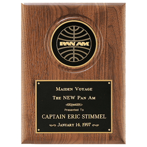 9" x 12" American Walnut Plaque with 4" Diameter Black Disc and Black Brass Plate