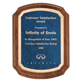 7" x 8" Coventry Series American Walnut Plaque with Gold Border Sapphire LaserFX Plate