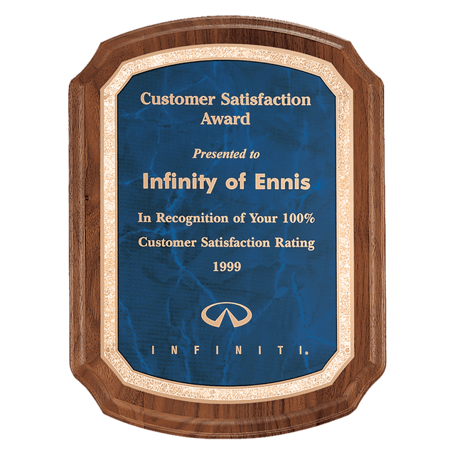 7" x 8" Coventry Series American Walnut Plaque with Gold Border Sapphire LaserFX Plate