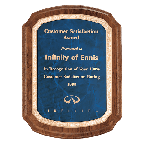 9" x 12" Coventry Series American Walnut Plaque with Gold Border Sapphire LaserFX Plateteel Plate