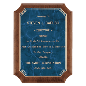 7" x 8" American Walnut Plaque with Gold Border Sapphire Marble LaserFX Plate