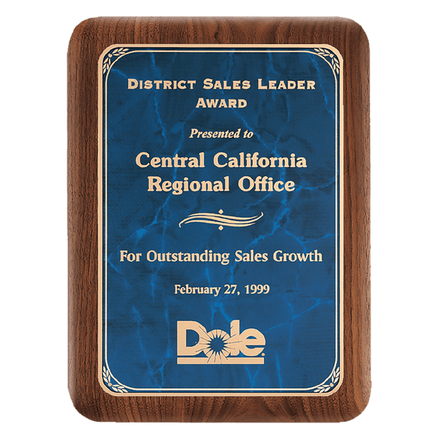 8" x 10 1/2" American Walnut Plaque with Gold Border Sapphire Marble LaserFX Plate