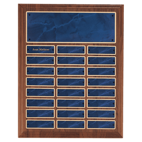 12" x 15"/Plates 1" x 3 1/4" American Walnut 24 Plate Perpetual Plaque with Sapphire Marble Brass Plates