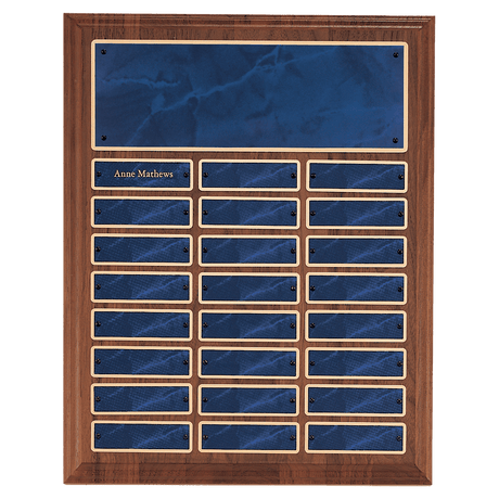 12" x 15"/Plates 1" x 3 1/4" American Walnut 24 Plate Perpetual Plaque with Sapphire Marble Brass Plates