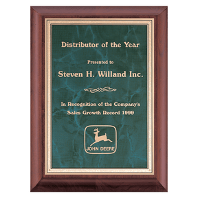 9" x 12" Hand Rubbed Cherry Finish Plaque with Emerald Marble Gold Border LaserFX Plate