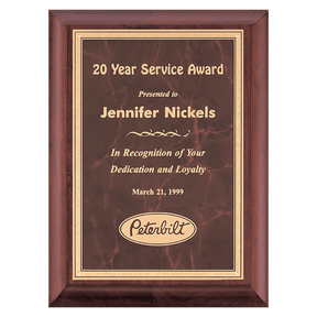 8" x 10" Hand Rubbed Cherry Finish Plaque with Ruby Marble Gold Border LaserFX Plate