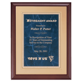 Cherry Finish Plaque with a Sapphire Gold Border Florentine LaserFX Plate on an Gold 11" x 14" Hand Rubbed Embossed Back Plate