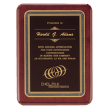 Rosewood Piano Finish Plaque with Black/Gold 7" x 9" Florentine Design LaserFX Plate