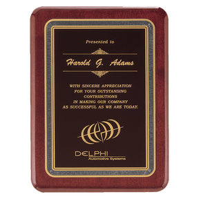 Rosewood Piano Finish Plaque with Black/Gold 8" x 10 1/2" Florentine DesignLaserFX Plate