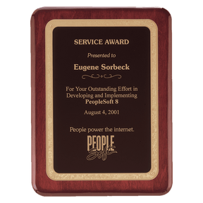 7" x 9" Rosewood Piano Finish Plaque with Black/Gold Florentine Design LaserFX Plate