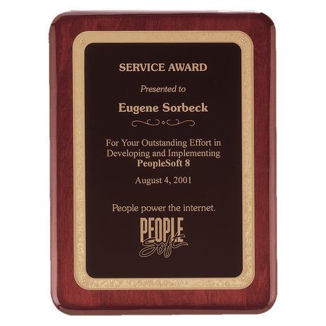 Rosewood Piano Finish Plaque with Black/Gold 10 1/2" x 13" Florentine Design LaserFX Plate