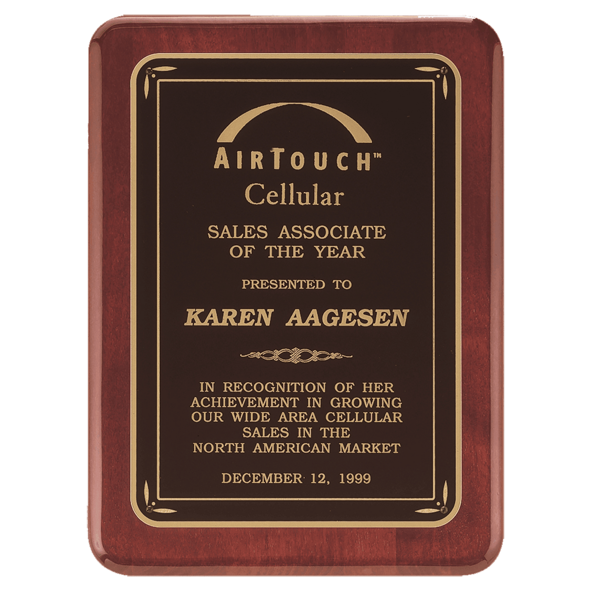 9" x 12" Rosewood Piano Finish Plaque with Black/Gold Florentine Design LaserFX Plate