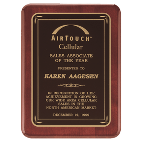 9" x 12" Rosewood Piano Finish Plaque with Black/Gold Florentine Design LaserFX Plate