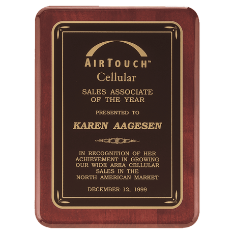 9" x 12" Rosewood Piano Finish Plaque with Black/Gold Florentine Design LaserFX Plate