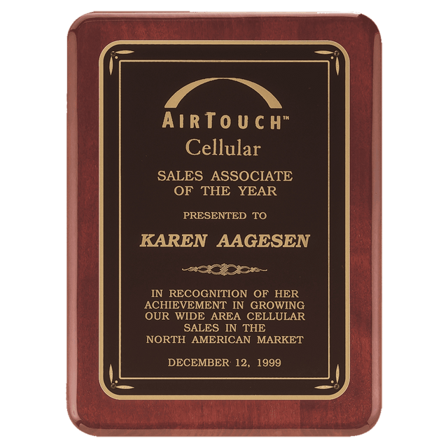 9" x 12" Rosewood Piano Finish Plaque with Black/Gold Florentine Design LaserFX Plate