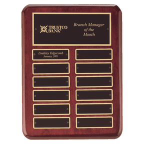 9" x 12" Rosewood Piano Finish 12 Perpetual Plates Plaque with Laserable Black Brass Plates