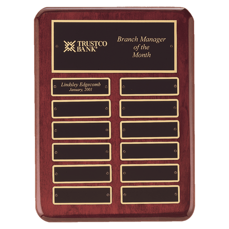 9" x 12" Rosewood Piano Finish 12 Perpetual Plates Plaque with Laserable Black Brass Plates