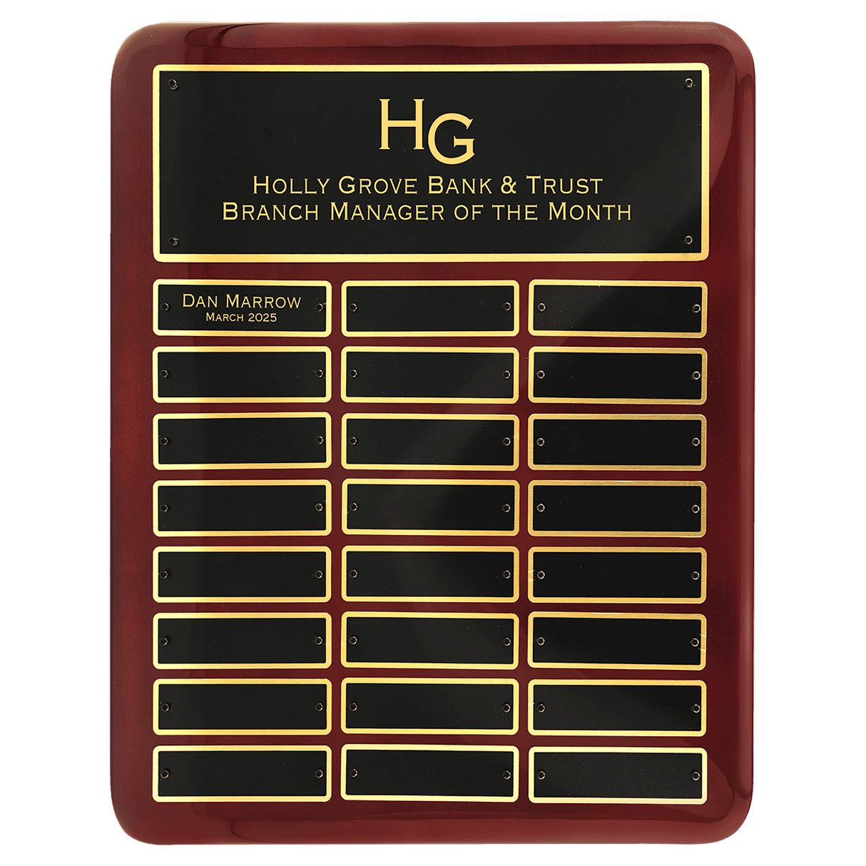 12" x 15" Rosewood Piano Finish 24 Plate Perpetual Plaque with Laserable Black Brass Plates