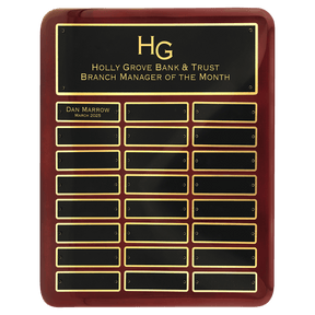 12" x 15" Rosewood Piano Finish 24 Plate Perpetual Plaque with Laserable Black Brass Plates