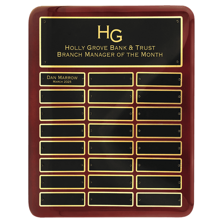 12" x 15" Rosewood Piano Finish 24 Plate Perpetual Plaque with Laserable Black Brass Plates