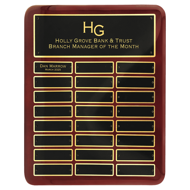 12" x 15" Rosewood Piano Finish 24 Plate Perpetual Plaque with Laserable Black Brass Plates