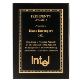 8" x 10" Airflyte Premium Black Piano Finish Plaque with Gold Florentine Border Laserable Black Brass Plate